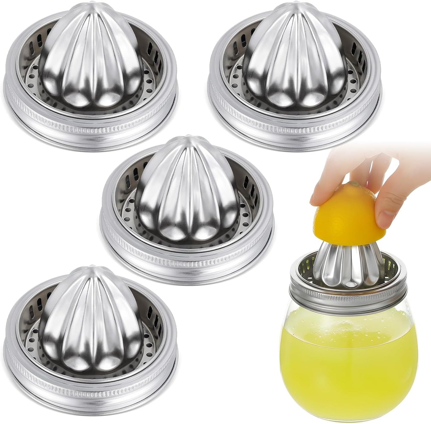 4 Pcs Mason Jar Juicer Lid 304 Stainless Steel Citrus Reamer Manual Citrus Squeezerr Juicers lids for Wide Mouth Accessories Supplies,Orange Grapefruit Lemon Juicer Hand Squeezer Top drinking lids