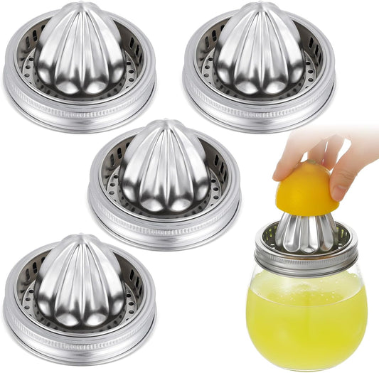 4 Pcs Mason Jar Juicer Lid 304 Stainless Steel Citrus Reamer Manual Citrus Squeezerr Juicers lids for Wide Mouth Accessories Supplies,Orange Grapefruit Lemon Juicer Hand Squeezer Top drinking lids