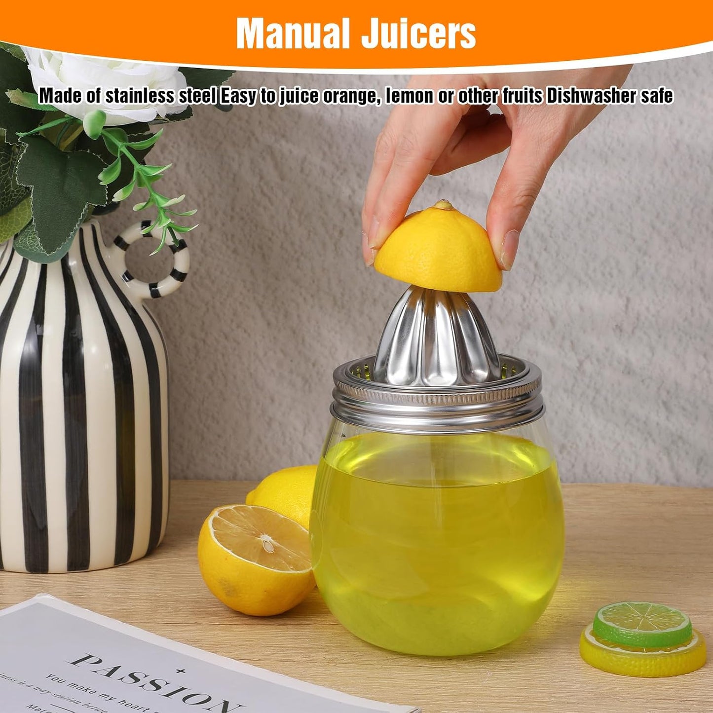 4 Pcs Mason Jar Juicer Lid 304 Stainless Steel Citrus Reamer Manual Citrus Squeezerr Juicers lids for Wide Mouth Accessories Supplies,Orange Grapefruit Lemon Juicer Hand Squeezer Top drinking lids