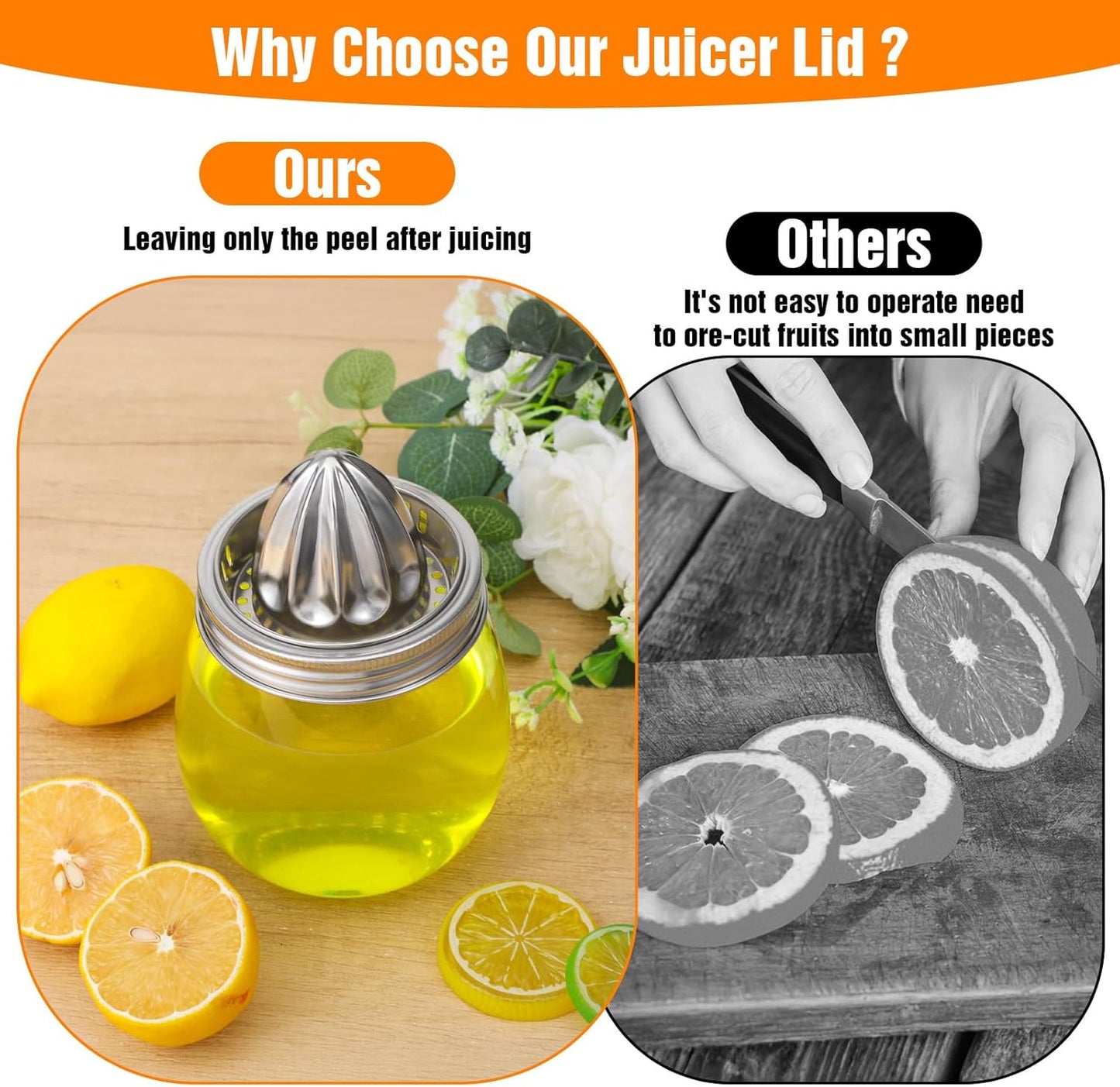 4 Pcs Mason Jar Juicer Lid 304 Stainless Steel Citrus Reamer Manual Citrus Squeezerr Juicers lids for Wide Mouth Accessories Supplies,Orange Grapefruit Lemon Juicer Hand Squeezer Top drinking lids