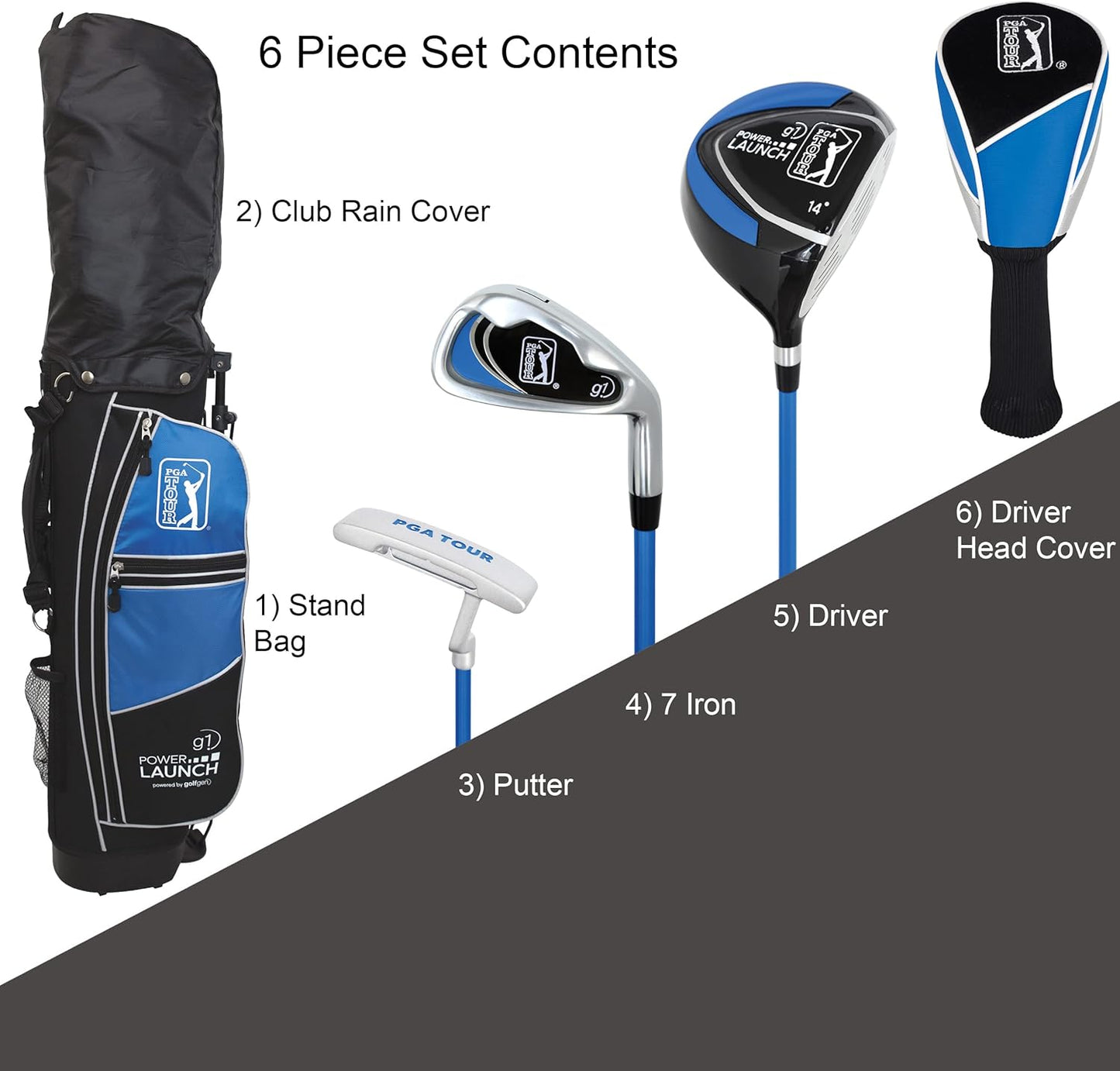 PGA Tour Youth Golf Club Set for Ages 8-12 & 12+ (4’8”–5’10”), Right and Left-Handed Kids Golf Sets – Beginner Junior Golf Clubs with Lightweight Stand Bag, Mallet Putter, Hybrid, Driver