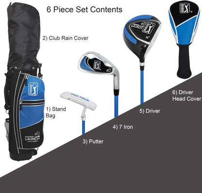 PGA Tour Youth Golf Club Set for Ages 8-12 & 12+ (4’8”–5’10”), Right and Left-Handed Kids Golf Sets – Beginner Junior Golf Clubs with Lightweight Stand Bag, Mallet Putter, Hybrid, Driver