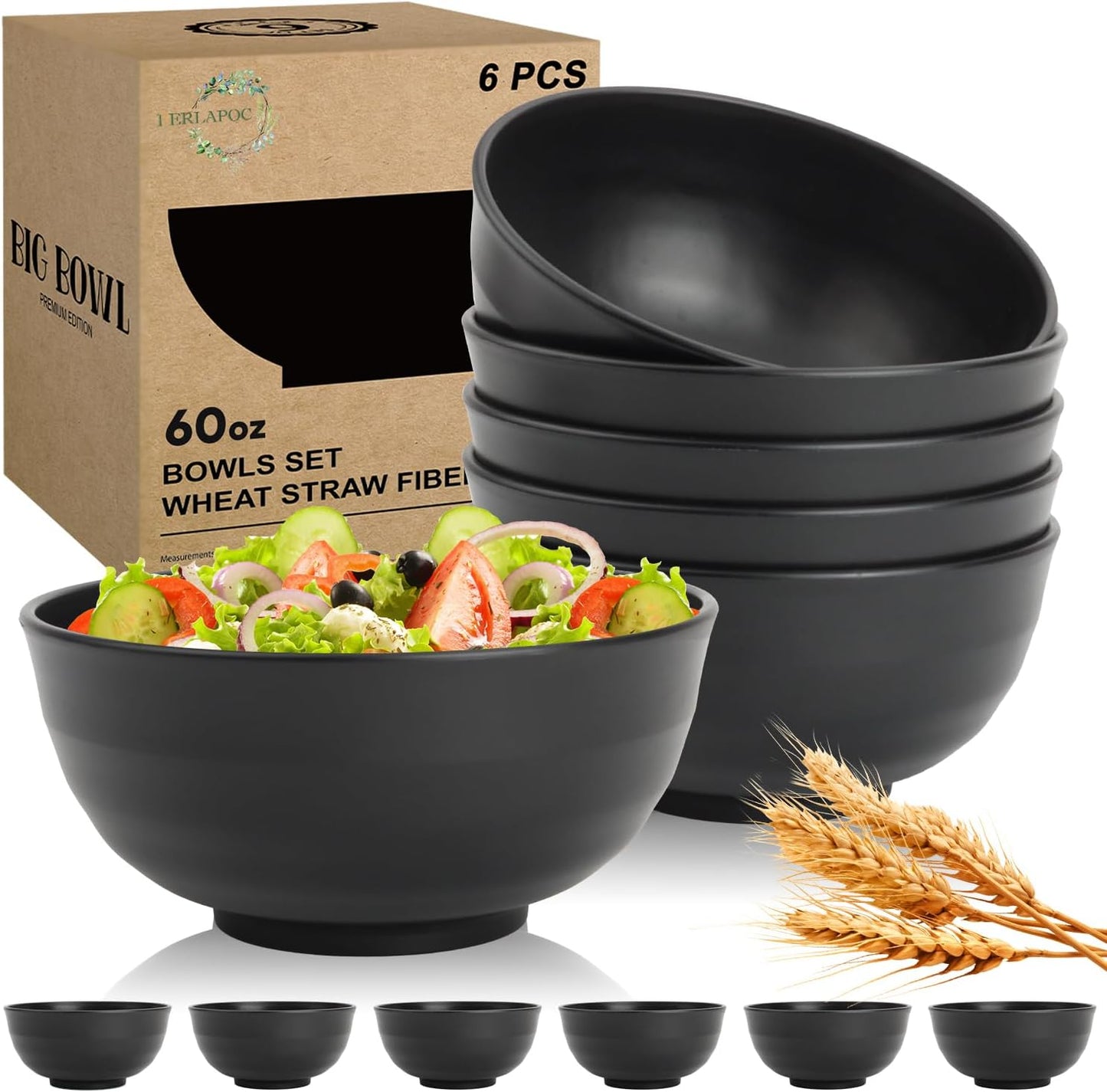 Wheat Straw Bowls Set with Lids, Unbreakable 40 OZ Cereal Bowls Set of 4, Salad Container for Lunch, Microwave & Dishwasher Safe Bowl Set for Kitchen, Picnic, RV, Camping, Multi
