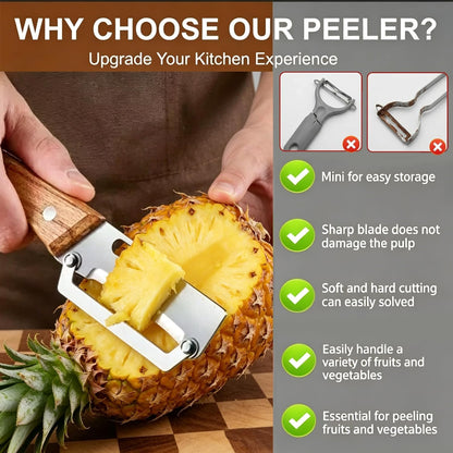 MultiFunctional Vegetable Peeler for Kitchen, Vegetable Peeler with Wooden Handle and Bottle Opener, 2-in-1 Stainless Steel Kitchen Peelers for Fruit Veggie Apple Potato Pumpkin Papaya(1PCS)
