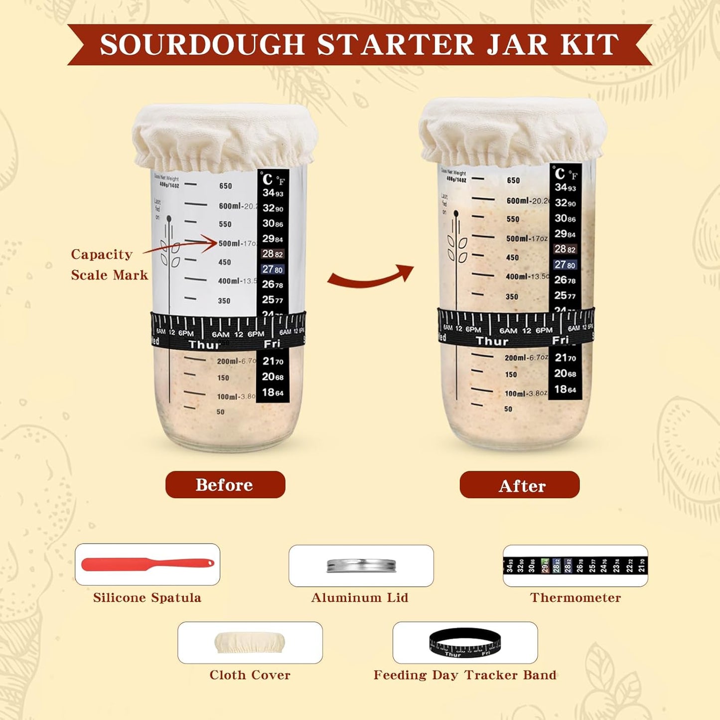 Complete Sourdough Starter Kit, 10" Oval and 9" Round Banneton Bread Proofing Basket with Glass Sourdough Starter Jar, Sourdough Bread Baking Supplies Kit Gifts for Bakers Women Wife Mom