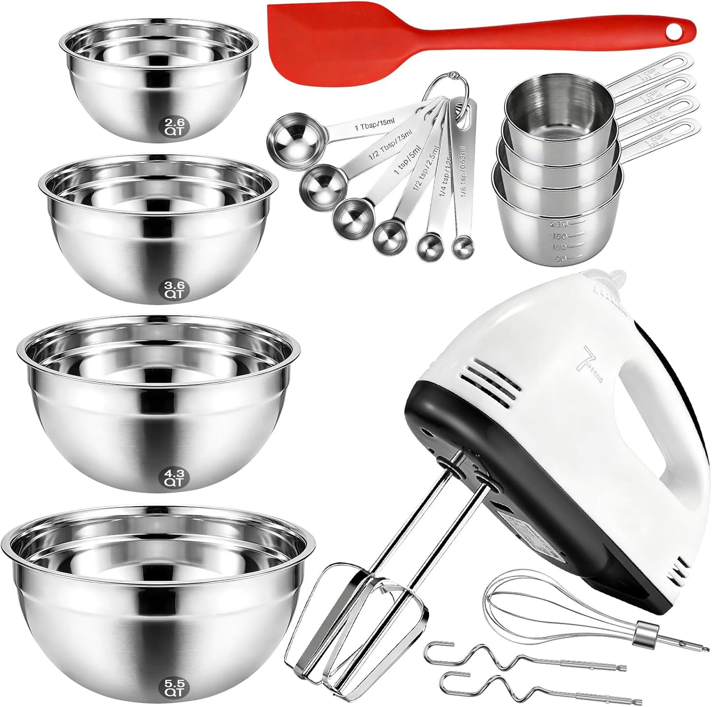 Showvigor Electric Hand mixer - 7 Adjustable Speed 180W Handheld Mixer Electric Whisk with 5 Stainless Steel Accessories, Turbo Boost/Self-Control Speed + Eject Button Food Beater for Cakes Eggs