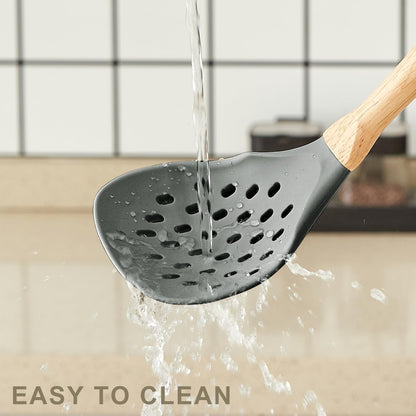 Kitchen Utensils Set - 34 PCS Non-Stick Silicone Cooking Utensils Set Spatula Set with Holder, Wooden Handle Spoon,Brush,Whisk Kitchen Gadgets Tools Set for Nonstick Cookware (Cream White-34P)