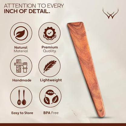 Skinny Spurtle for Sourdough Starter for Baking Tools - 12" Wooden Spurtle for Deep Jar & Dough Whisk - Sourdough bread baking supplies, Teak Wooden Spatula for Cooking