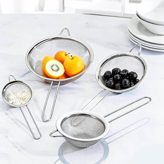 6 Pcs Fine Mesh Strainers with Handle, Stainless Steel Sifter Small Medium Large Strainer Set, Metal Sieve for Baking Flour, Tea, Cocktail, Juice