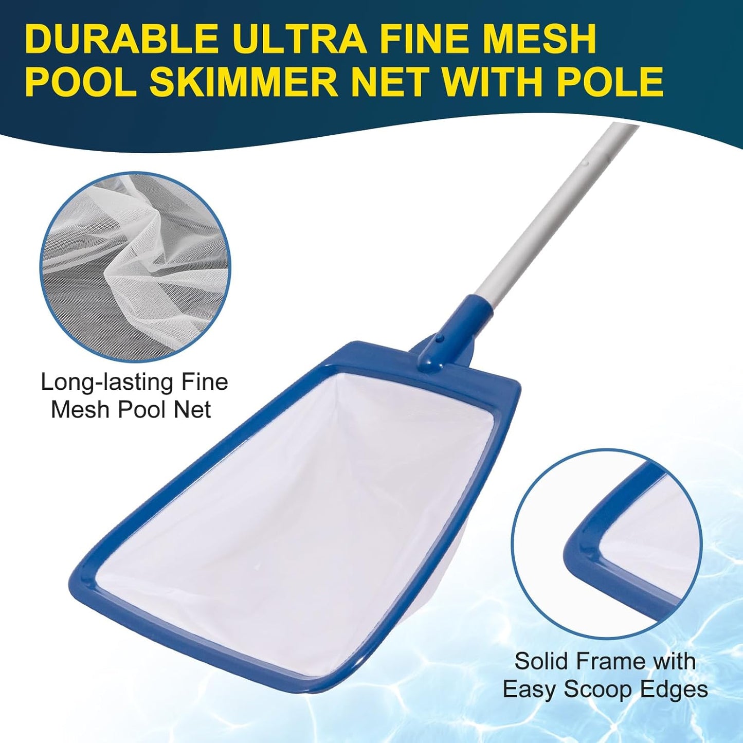 POOLAZA Hot Tub Skimmer Net Handheld, Professional Pool, Spa, Pound Skimmer Net with Aluminum Pole Handle, Deep Ultra Fine Mesh Netting Small Pool Skimmer Net, Upgrade Durable Hot Tub Net Hand Skimmer