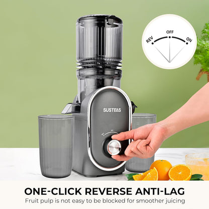 SUSTEAS Cold Press Juicer, 300W, 5.3" Large Feed Chute, 1.5L Capacity, Automatic Feeding, High Yield, Easy to Clean, Ideal for Whole Fruits & Vegetables, Black