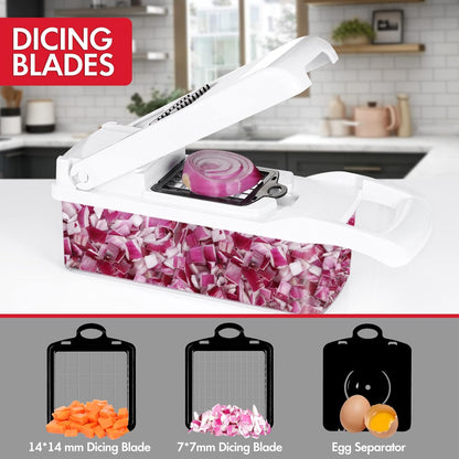 Ourokhome Vegetable Chopper Onion Cutter, 14 in 1 Professional Mandolin Slicer for Kitchen, Multifunctional Food Chopper for Potato, Tomato, Veggie with Strainer Basket, 10 Blades, Gray