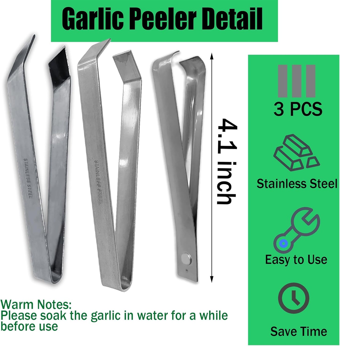 Garlic Peeler - 3 Pcs Garlic Skin Remover Set Stainless Garlic Tweezers Easy Faster Kitchen Tools
