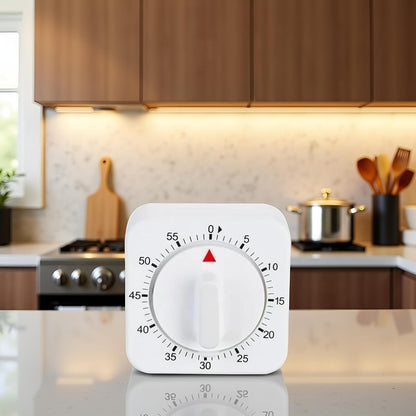 White Timer Clock Square 60-Minute Mechanical Kitchen Timer Wind up Visual Cooking Clock with Loud Alarm No Batteries Required Ideal for Kitchen Cooking Baking Timers