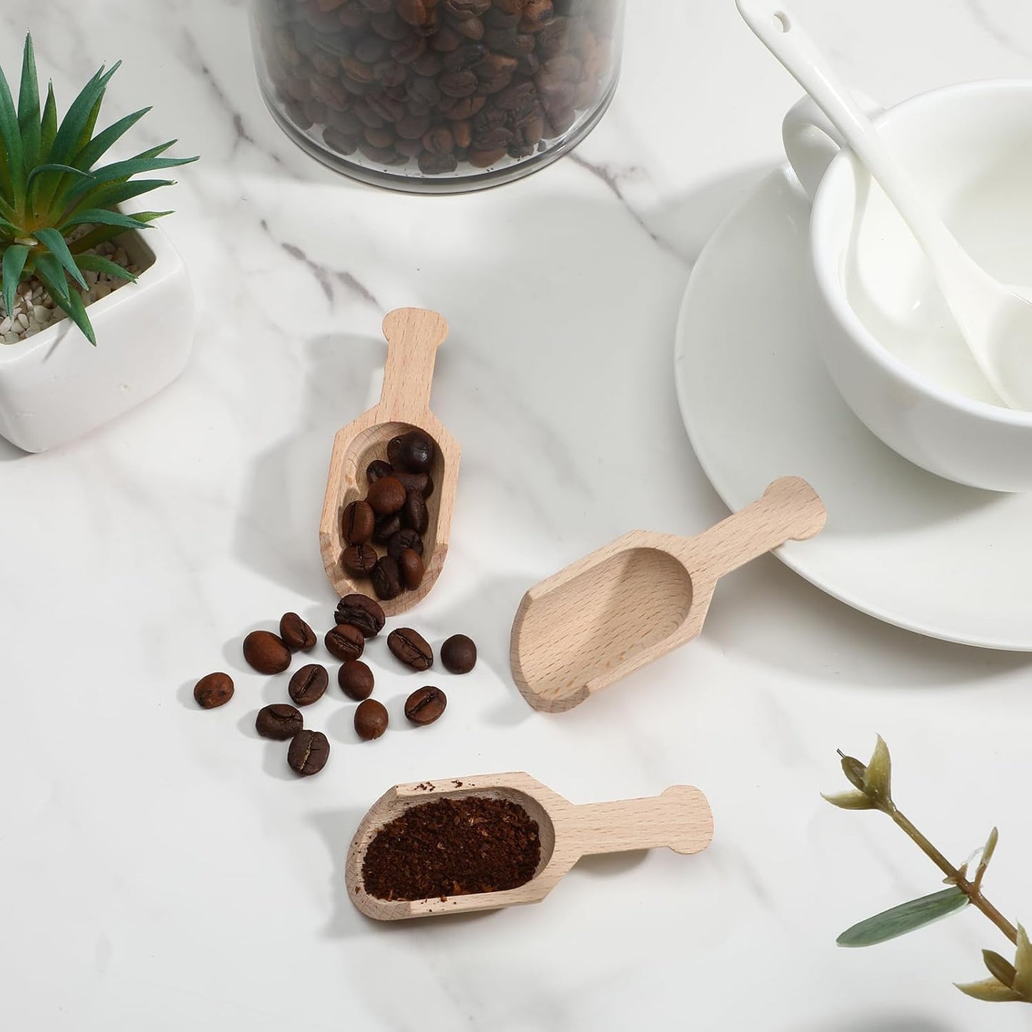 Kenaoeoe 60 Pack 2.9 x 1.1 Inches Small Wooden Spoons Unpainted Wooden Scoops for Jars Mini Measuring Cups for Bath Salts, Sugar, Coffee, Spices, Laundry Detergent