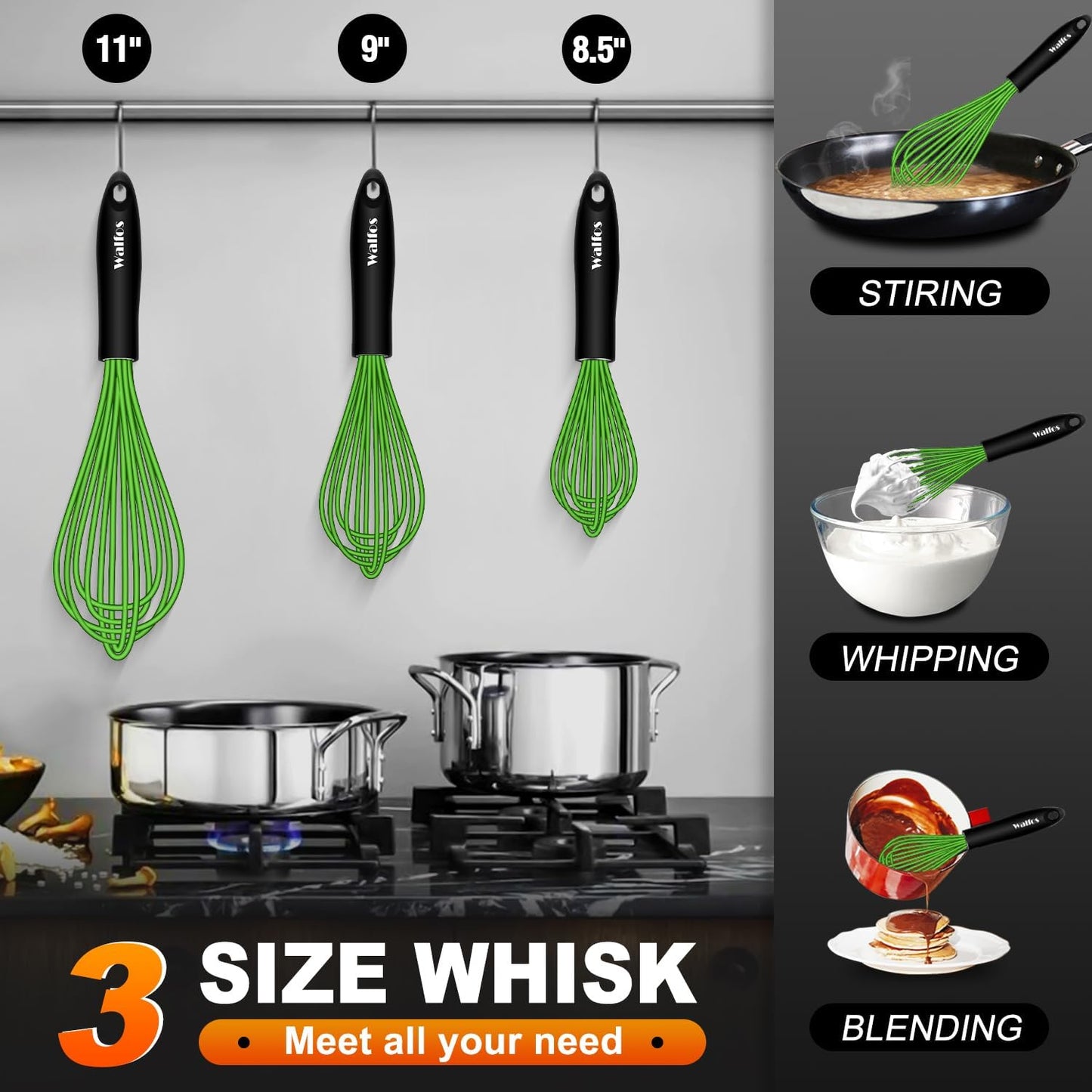 Walfos Mini Whisks Stainless Steel, Small Whisk 2 Pieces, 5in and 7in Tiny Whisk for Whisking, Beating, Blending Ingredients, Mixing Sauces