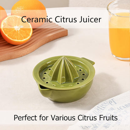 Ceramic Citrus Lemon Orange Juicer Manual Squeezer, Hand Juicer Reamer Rotation Press with 6.8oz Bowl, Strainer Lid, Spout, Handle, Dishwasher Safe, Easy to Clean