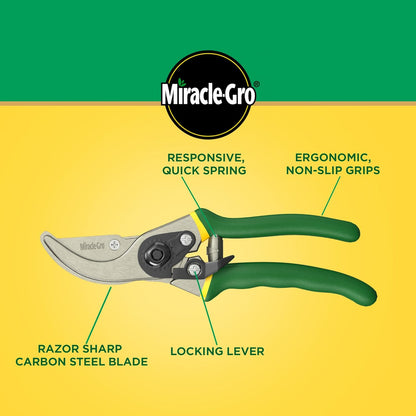 Miracle-Gro 8 in. All-Purpose Steel Garden Utility Shears with Serrated Blades – Comfort Grip Yard and Garden Scissors for Pruning Plants, Flowers, and Herbs
