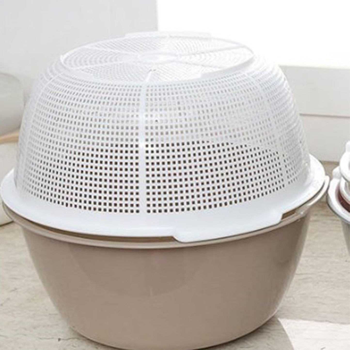 2 in 1 Kitchen Strainer Colander Bowls Set, Thickened Plastic Detachable Double Layer Drainage Basket Fruit Colander Draining Bowl Vegetable Washing Basket for Cleaning Washing(12 x 27cm