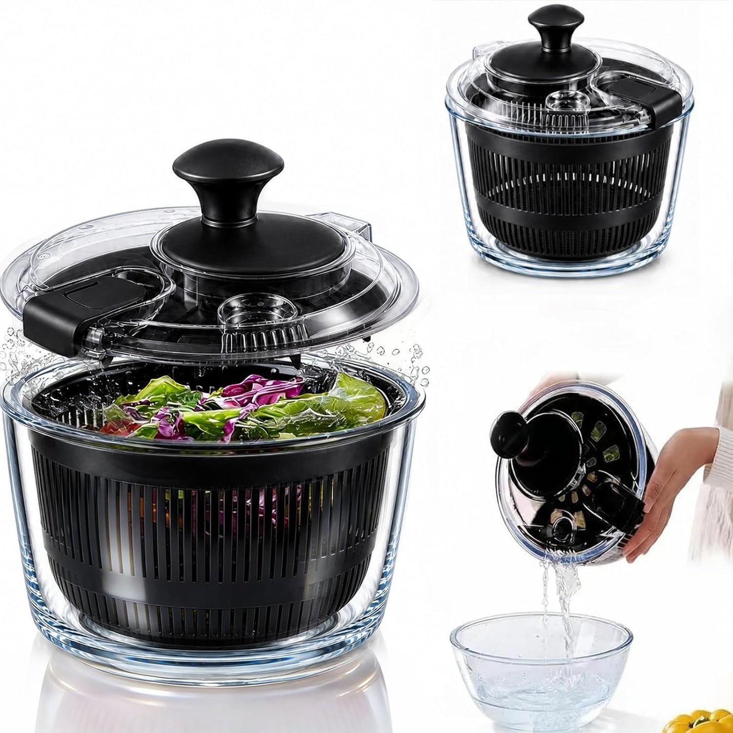 Good Grips 3.2 Qt Glass Salad Spinner Small Vegetable Dryer with Drain Microwave Safe Dishwasher Safe with Transparent Lid Crank Handle Quick Spin Greens Washer for Lettuce Herbs Fruits Pink