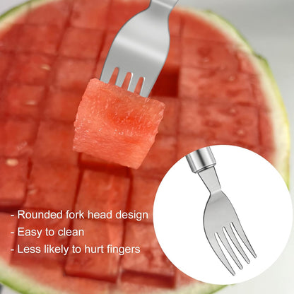 2-in-1 Watermelon Slicer & Fork – Stainless Steel Fruit Cutter Tool for Watermelon, Mango, Pitaya – Portable for Camping, Picnics, Home, Parties – Effortless Cubes & No Mess