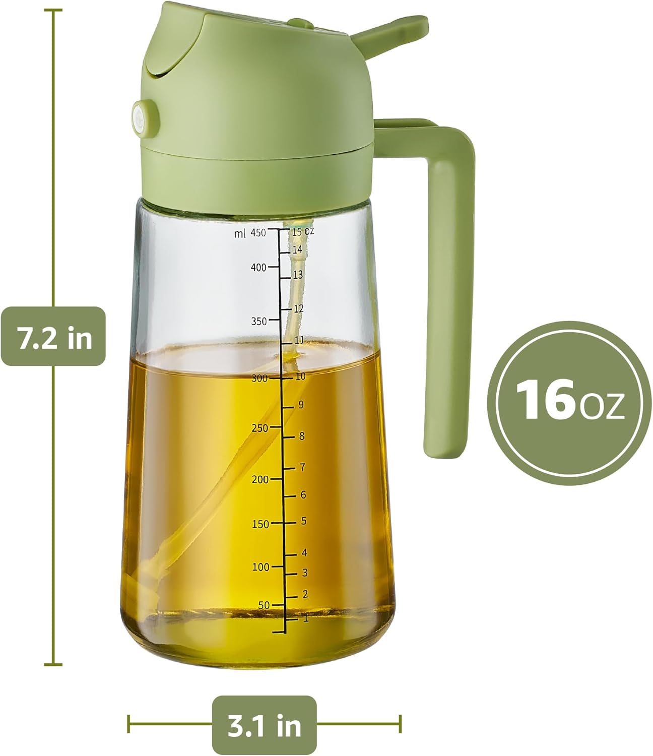 FineDine 16oz Olive Oil Sprayer for Cooking, 2 in 1 Olive Oil Dispenser Bottle for Kitchen, Air Fryer, Salad, BBQ & Baking – Dual Spray Mist & Stream, with Measurement Marks, Black