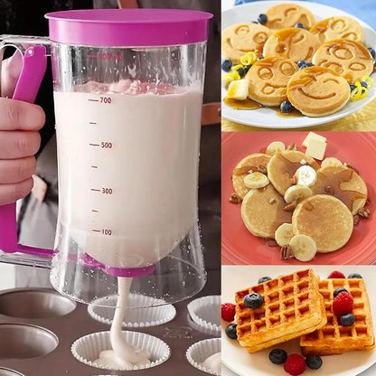 Kitchen Batter Dispenser,Squeeze Handle,Tool for Perfect Pancakes, Cupcake, Waffle, Muffin Mix, Cake & Crepe,Easy-Pour Pancake Dispenser Bottle for Smooth Baking(Purple)