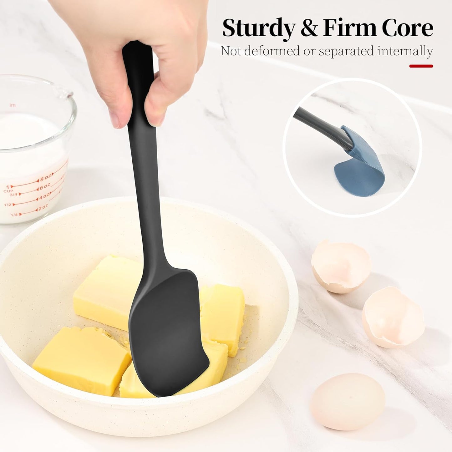 600ºF Heat Resistant Spatulas, High Heat Food Safe Semless Kitchen Silicone Scraper Set for Cooking Baking Mixing Scraping Stirring Nonstick Cookware Pan Bowl (4Pcs,Aqua Sky)