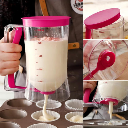 Pancake Batter Dispenser - Cookie Cupcake Cupcakes Waffle Waffles Separator Tool with Squeeze Handle, Easy Pour & Measuring Label for Griddle, Baking Supplies, Crepe & Cake Muffin Mix, Purple