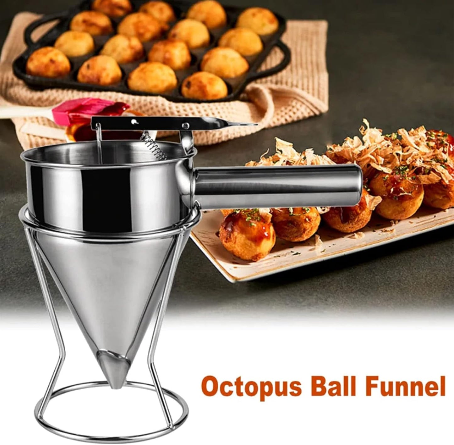 Gavigain Pancake Batter Dispenser, Stainless Steel Funnel Cake Dispenser with Stand Baking Tools for Cake Pancakes Cupcakes Muffins Crepes Waffles Takoyaki