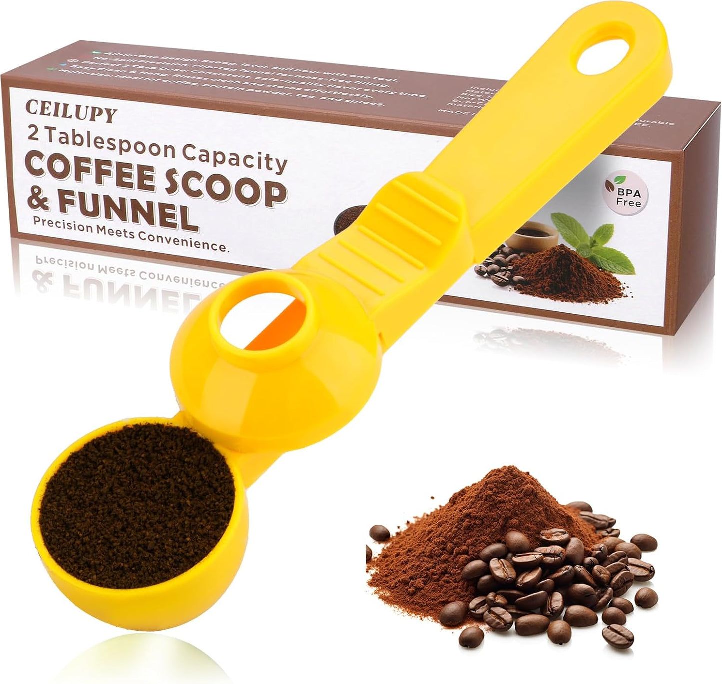 2-in-1 Coffee Scoop with Funnel, 2 Teaspoon Measuring Spoon for Reusable K Cups, Ground Coffee, Protein Powder & Tea, Mess-Free Plastic Design (Pink)