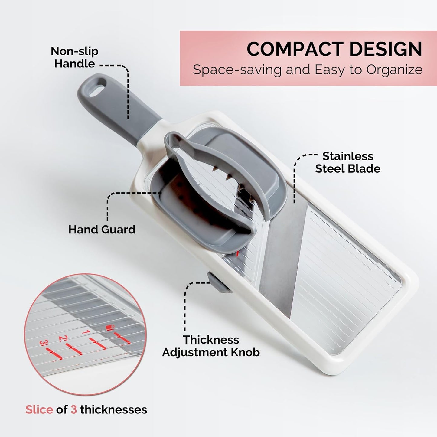 Multi Handheld Mandoline Slicer - Adjustable Stainless Steel Blades, Comfort Grip, Safety Features, Dishwasher Safe Easy to Clean Ideal for Fast and Precise Slicing of Fruits and Vegetables