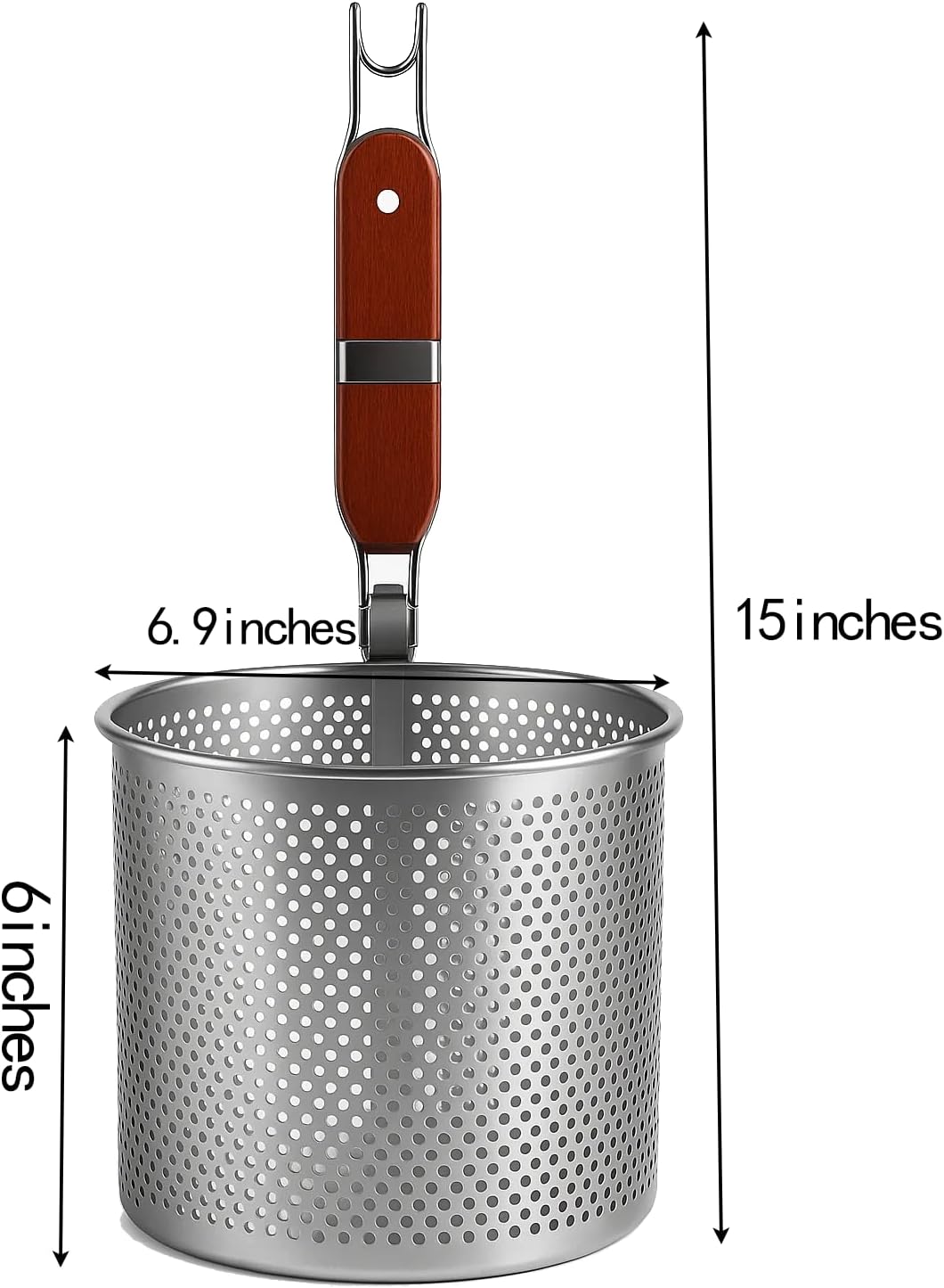 Mesh Pasta Basket Food Strainer Insert For Pot, Colander with Round Wooden Handle Stainless Steel Mesh Spider Strainer for Pasta Noodles Dumpling Vegetable