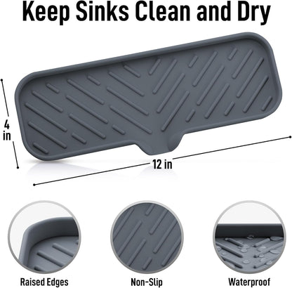 Zulay Kitchen (9x3.5in Sponge Holder for Kitchen Sink - Flexible Heavy-duty Multipurpose Sink Caddy - Counter Organizer for Kitchen, Bathroom, Makeup, Trinkets & More! (Grey)