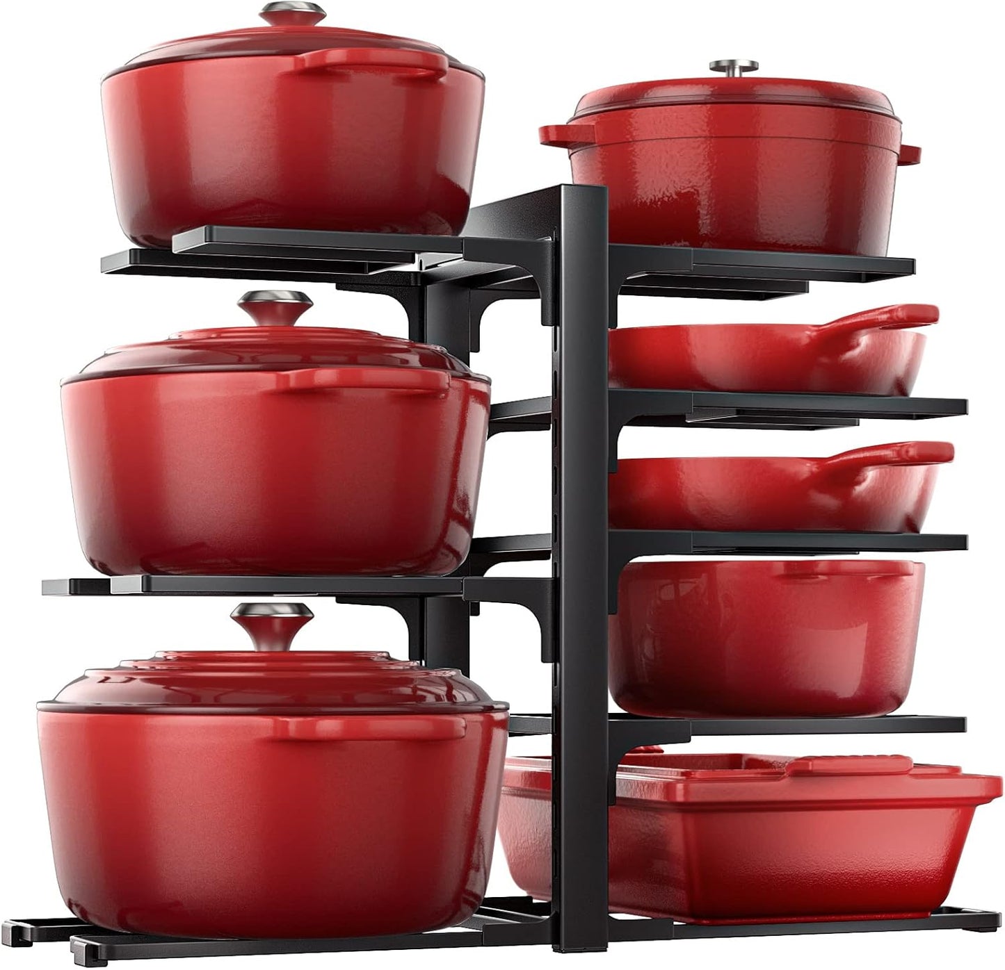 ORDORA Pots and Pans Organizer for Cabinet 16.61 Height, 8 Tier Pot Organizers Rack with 3 DIY Methods, Adjustable Pan Organizer under Cabinet Kitchen Organization and Storage