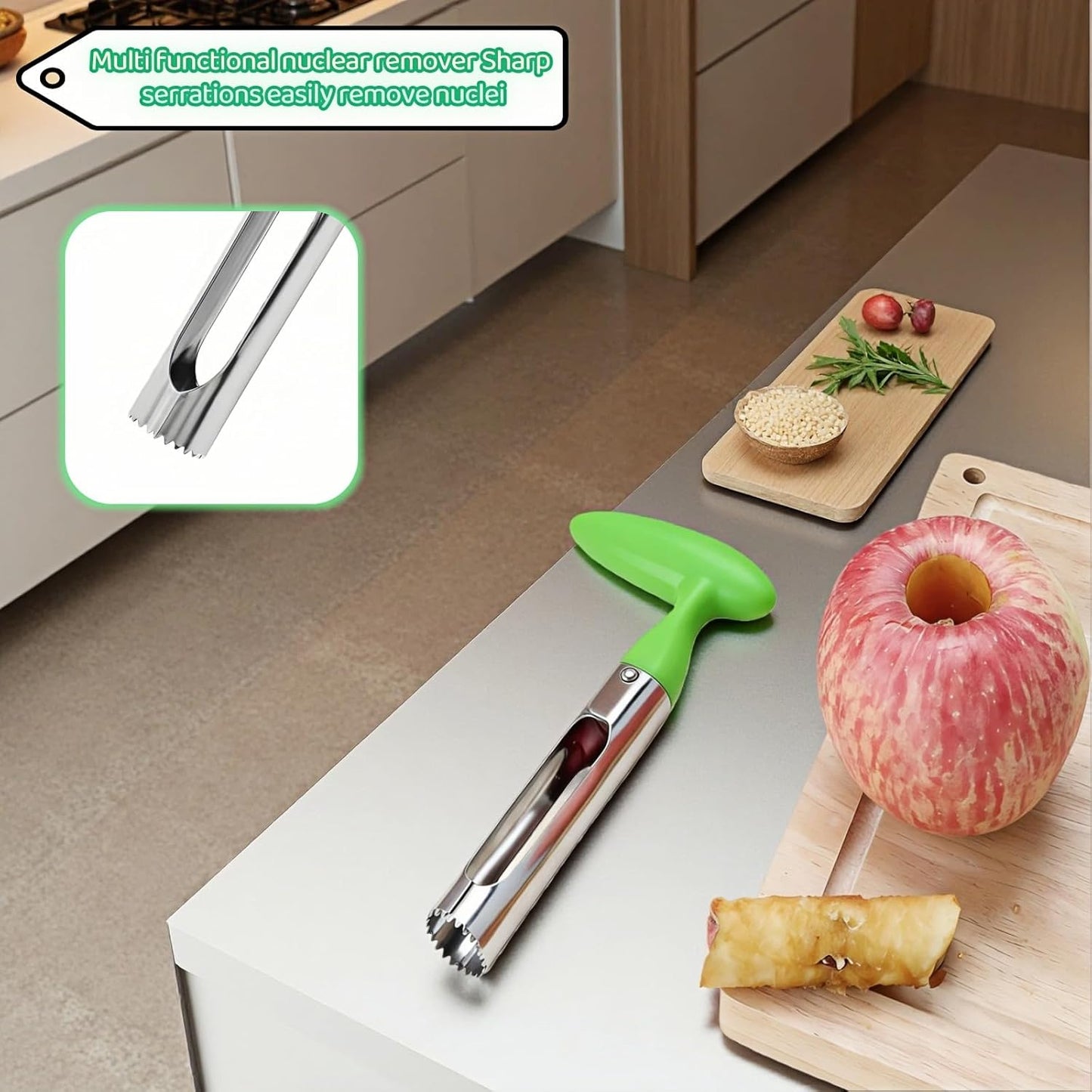 Premium Stainless Steel Apple Corer, Professional Fruit Core Remover Tool with Ergonomic Red Handle, Serrated Blades for Apples, Pears, Peaches, Plums, Easy Use & Clean (Red)