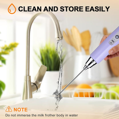 YUSWKO Black Handheld Milk Frother Wand for Coffee, Rechargeable Electric Whisk with 3 Heads 3 Speeds Drink Mixer Coffee Frother For Latte, Cappuccino, Hot Chocolate, Egg