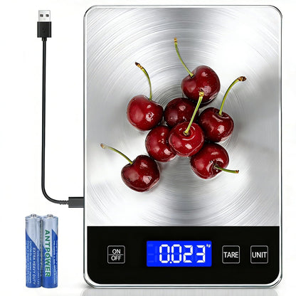 Digital Kitchen Scale, 33lb High Capacity Food Scale with Rechargeable Battery, 304 Stainless Steel Platform for Weight, Meal Prep, Baking
