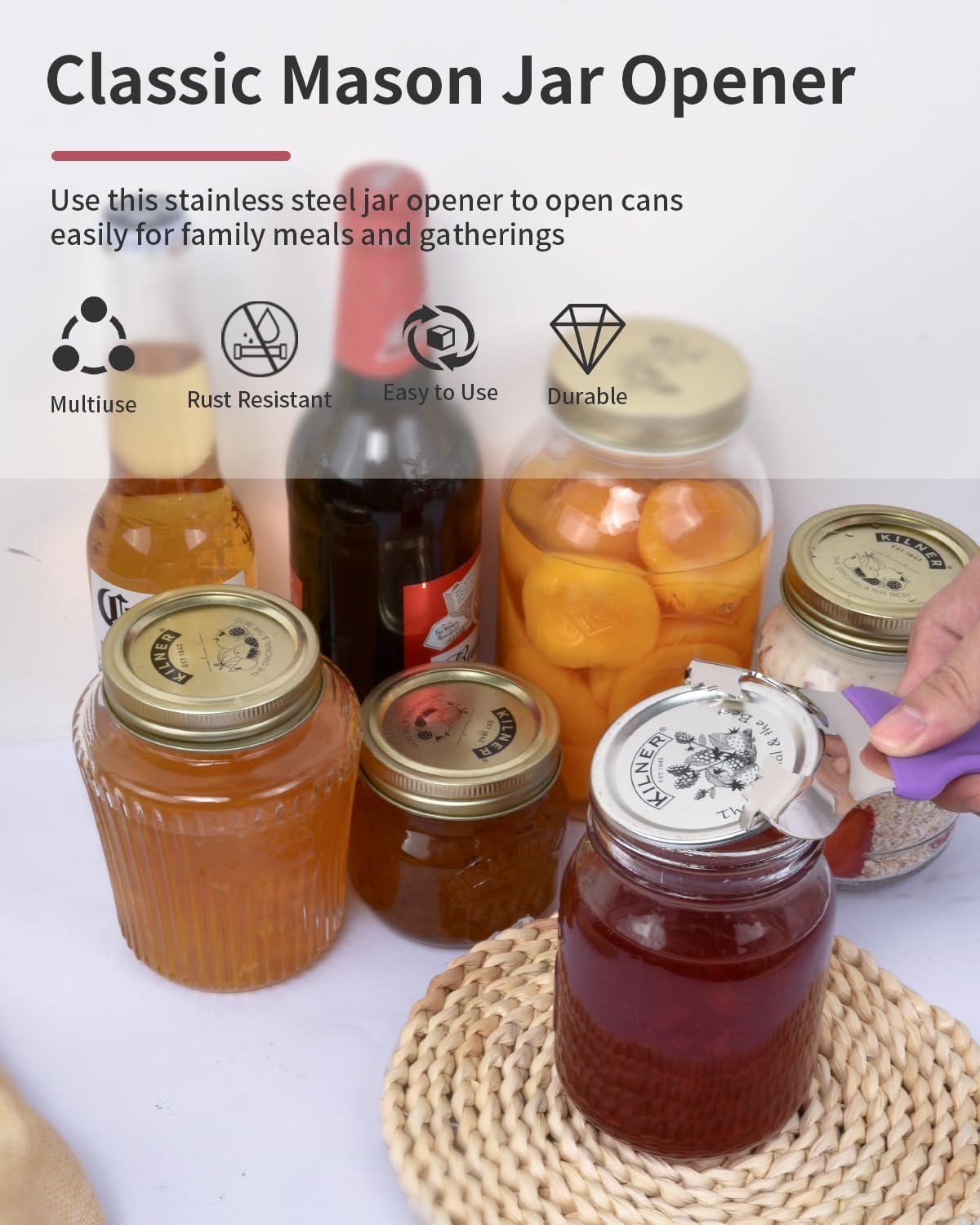 CYDW Mason Jar Opener Tool with Soft Touch Handle, No Lid Dents or Damage, Can Opener Manual Multi-Purpose, Easy Twist Manual Handheld Top Remover, Canning Supplies, Bottle Opener, Made for Lifetime