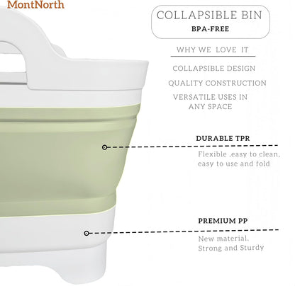 MontNorth Collapsible Wash Basin 9L, Foldable Dish Tub with Drain Plug, Portable Collapsible Dish Basin, Camping Sink for Washing Dishes, Laundry & Kitchen Use,Gray