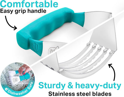 Pastry Cutter Tool - Heavy Duty Stainless Steel Pastry Blender, Comfortable Handle, Dishwasher Safe, Perfect Flaky Pie Crust & Biscuits - Blue