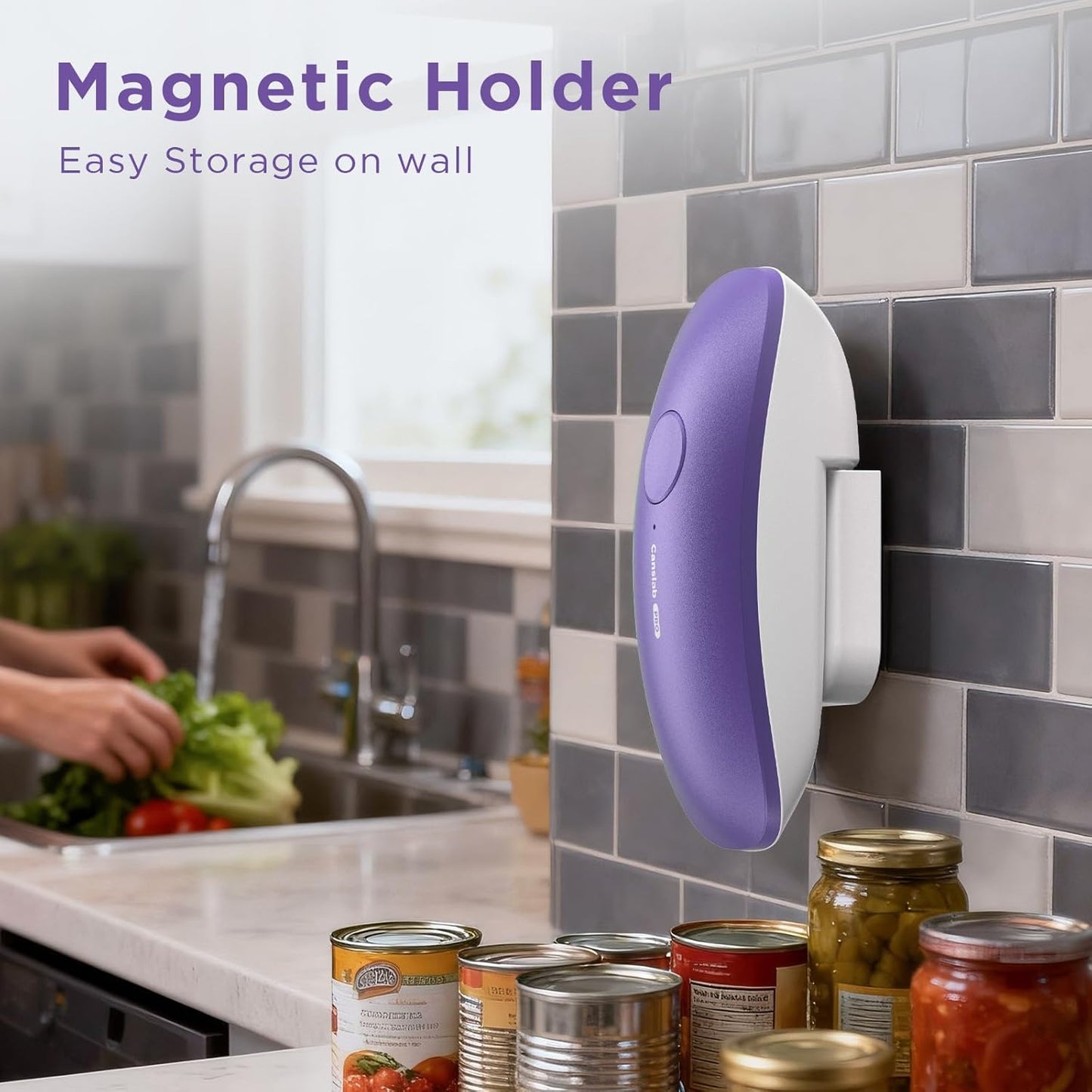 Canslab Ultrablade PRO Auto Stop Can Opener - Rechargeable Electric Can Opener for Kitchen for Seniors with Arthritis - One Touch Side Cut Opener, Smooth Edge, Handfree, Wall Mounted Small Size, Black