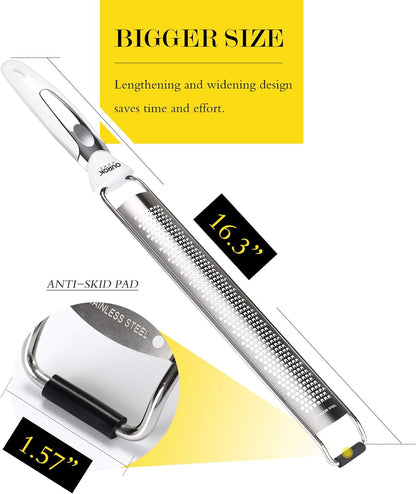 Ourokhome Kitchen Lemon Zester, Stainless Steel Hand Held Parmesan Cheese Grater for Ginger, Chocolate, Coconut, Lime, Nutmeg, Citrus, Fruit, Vegetable with Cleaning Brush, Dishwasher safe, Blue