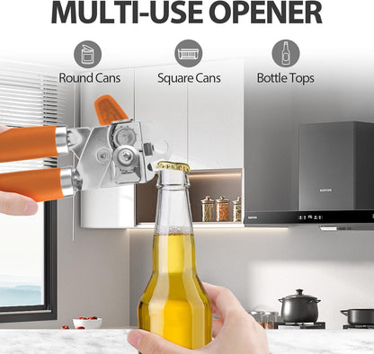 Safring Can Opener Manual, Heavy Duty Handheld Strong Can Opener with Soft Touch Handle, Sharp Blade Smooth Edge, Can Openers with Multifunctional Bottle Opener, Black