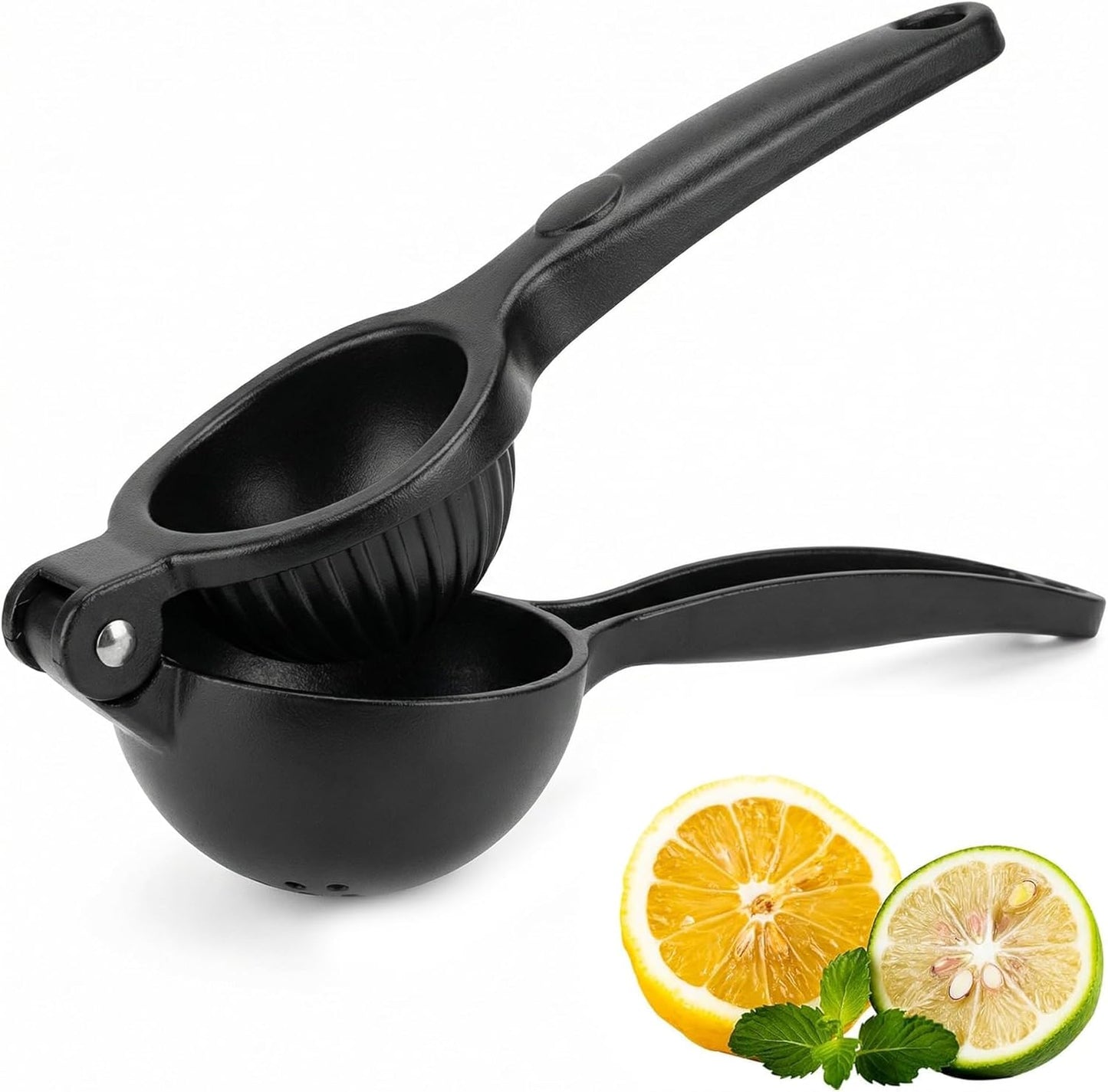 Heavy Duty Lemon Squeezer, Zinc Alloy Manual Lemon Juicer Hand Press with Threaded Groove for Maximum Juice - Perfect for Limes, Small Oranges, Citrus Fruits (Black)