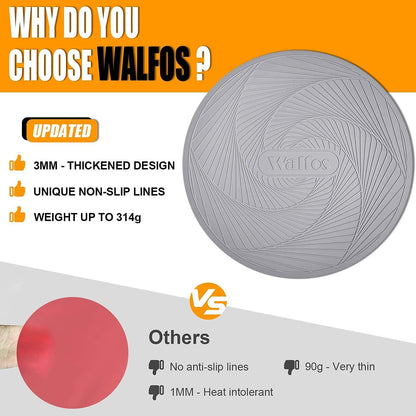 Walfos Silicone Trivet Mats - 4 Heat Resistant Pot Holders, Multipurpose Non-Slip Hot Pads for Kitchen Potholders, Hot Dishers, Jar Opener, Spoon Holder, Food Grade Silicone & BPA Free (Black)