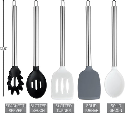 COOK WITH COLOR Silicone Cooking Utensils, Kitchen Utensil Set, Easy to Clean Silicone Kitchen Utensils, Cooking Utensils for Nonstick Cookware, Kitchen Gadgets Set, 10 Pieces, Green