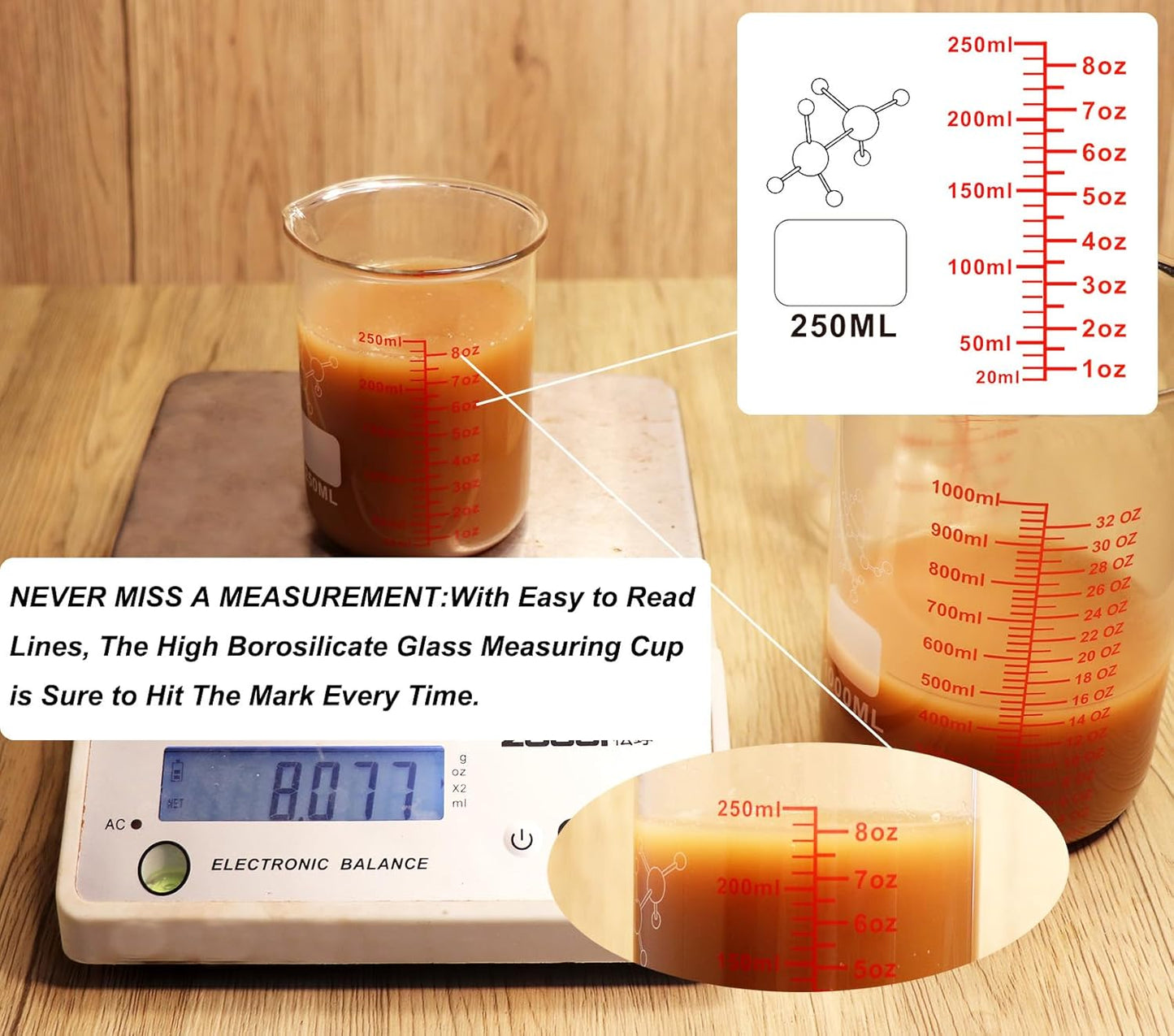 Ackers Mini Glass Measuring Beaker Set, Borosilicate, 2oz 4oz 8oz Measuring Cups