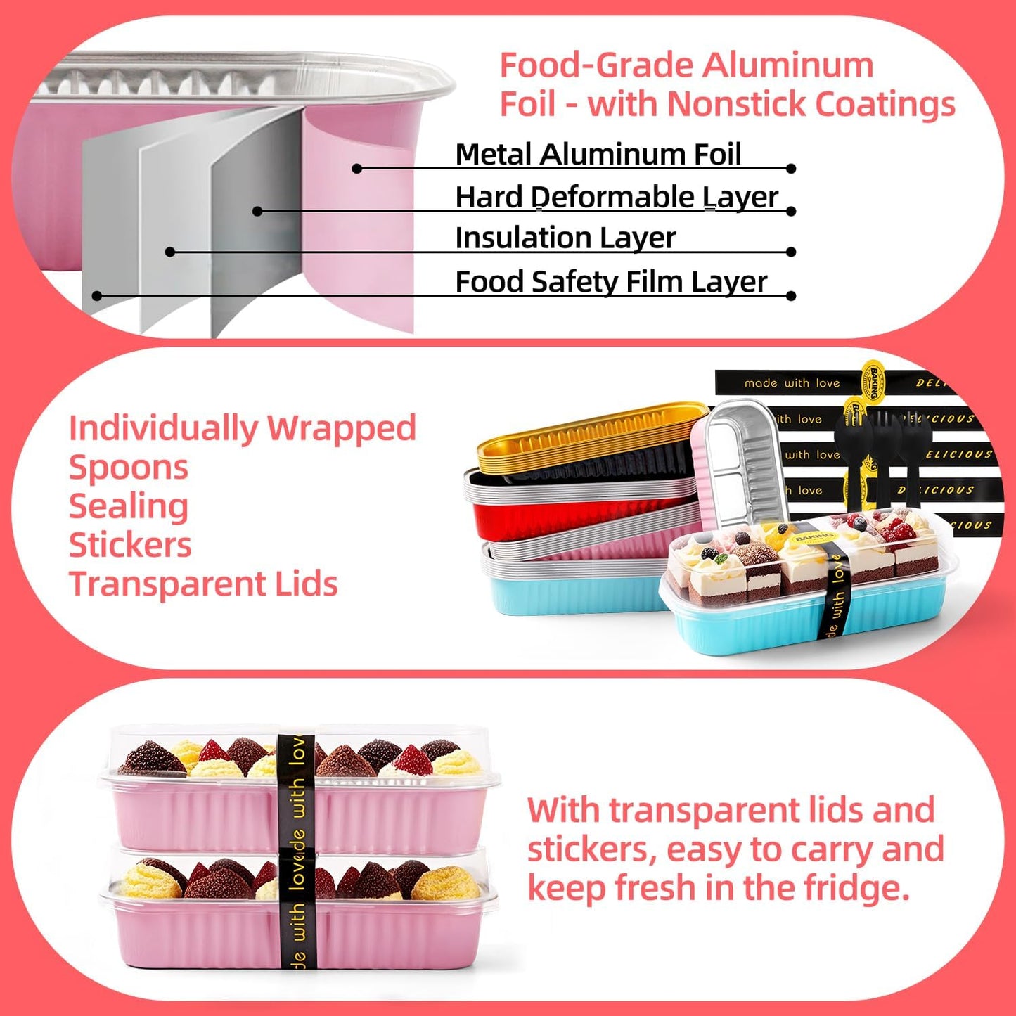 Mini Loaf Pans with Lids and Spoons Sealing Sticker,30 Pcs 6.8oz Cake Pans for Baking Disposable Aluminum Foil Christmas Cake Pan (30 PCS GOLD)