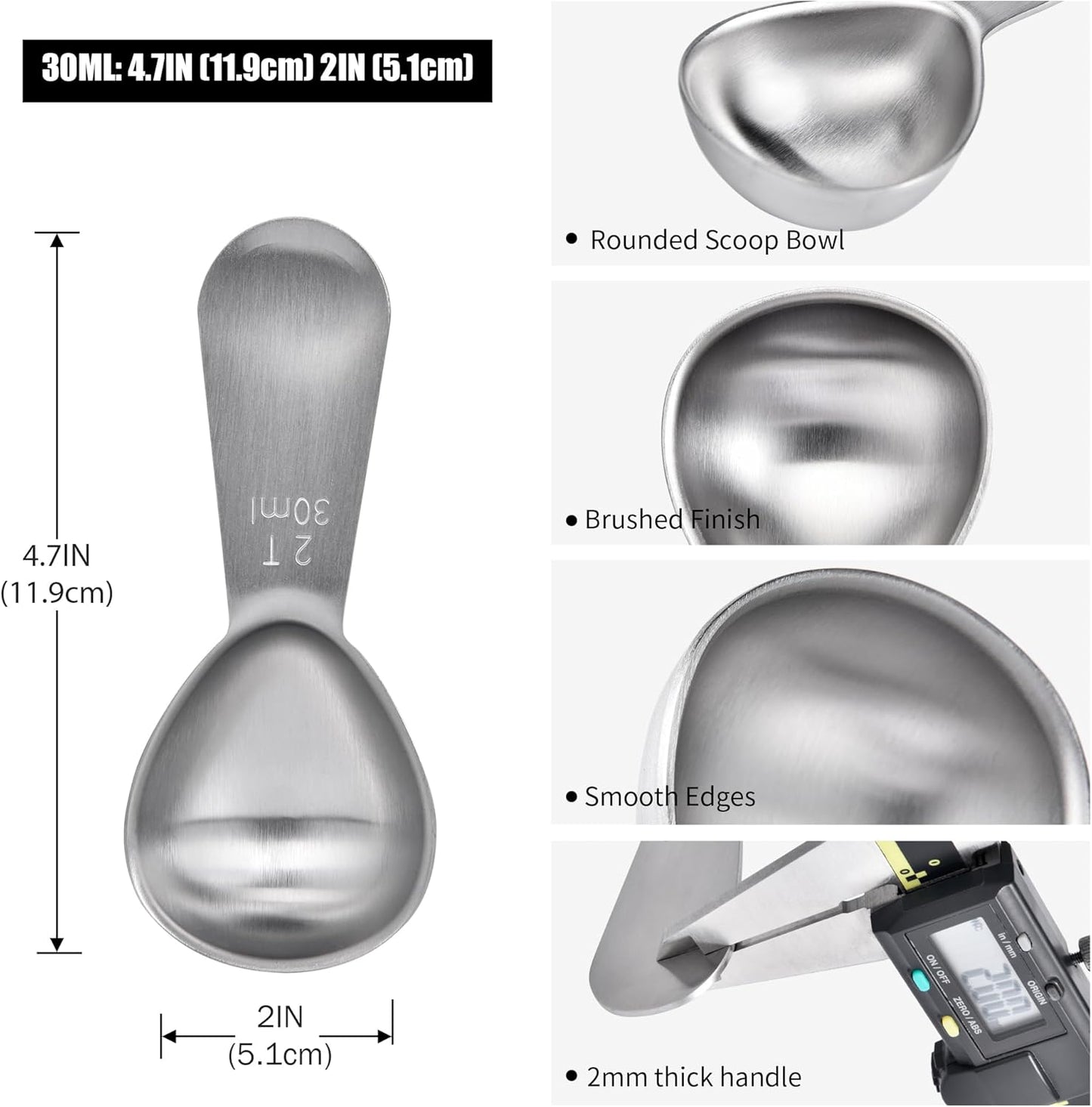 Doosu 1 Tablespoon Coffee Scoop - 18/8 Stainless Steel Heavy Duty Measuring Spoon with Short Handle, Food Grade Metal Tbsp Scoop for Ground Coffee Beans Tea Sugar Powder (15ml)
